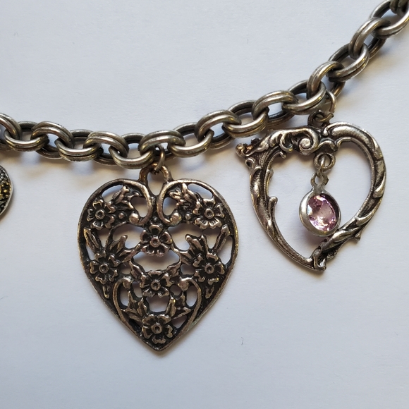 Multi heart charm bracelet silver with pink gem - Picture 4 of 6